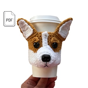 Corgi Cup Cozy Pattern, Dog Crochet Pattern, Pembroke Welsh Corgi Crochet Pattern, Corgi Dog Pattern, Amigurumi Corgi, Amigurumi Dog