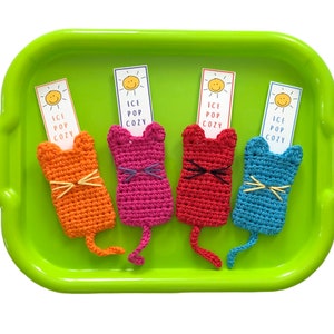 Cat Cozy Pattern, Ice Pop Holder, Crochet Cat Pattern, Kitty Crochet, Kitty Pattern, Crochet Cat Gift, Easy Crochet Gift, Quick Crochet Gift