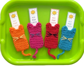 Cat Cozy Pattern, Ice Pop Holder, Crochet Cat Pattern, Kitty Crochet, Kitty Pattern, Crochet Cat Gift, Easy Crochet Gift, Quick Crochet Gift