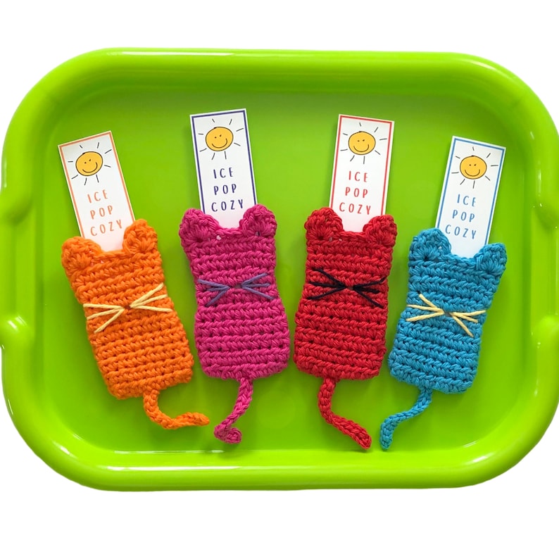 Cat Cozy Pattern, Ice Pop Holder, Crochet Cat Pattern, Kitty Crochet, Kitty Pattern, Crochet Cat Gift, Easy Crochet Gift, Quick Crochet Gift image 1