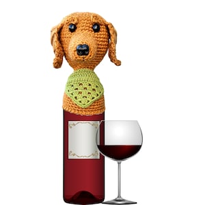 Miniature Dachshund Wine Bottle Topper – Crochet Dog Gift – Handmade Wiener Dog Decor – Wine Accessory for Dog Lovers