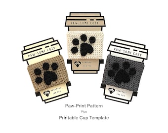 Crochet Paw Print Cup Cozy Pattern: Easy Coffee Cozy (Digital Download, PDF)