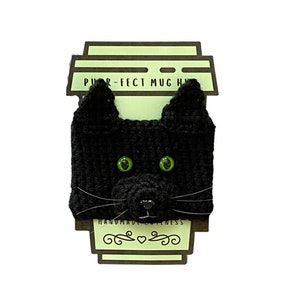 Häkeln Sie schwarze Katze gemütlich Muster, Katze häkeln Muster, Katze häkeln gemütlich, Katzenliebhaber häkeln, häkeln Katze Geschenk, realistische Katze, Tasse Ärmel
