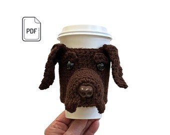 Chocolate Labrador Crochet Pattern: Realistic Lab Dog Cup Cozy (PDF Crochet Gift Pattern)