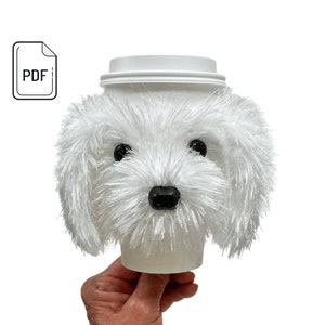 Maltese Crochet Pattern, Maltese Dog Cup Cozy Pattern, Small Dog Crochet, Realistic Dog Breed Crochet, Dog Lovers Pattern, Crochet Dog Gift