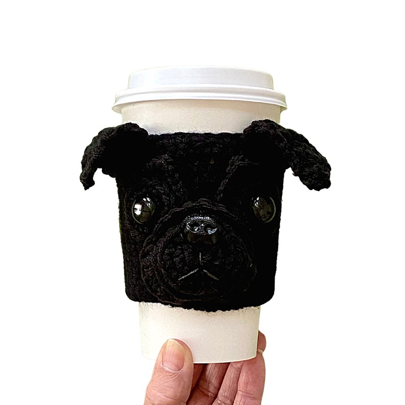 Pug Mug Cozy, Pug Gift Idea, White Pug, Black Pug Decor, Pug Gifts for Women, Pug Dog Owner or Lover, Pug Mom or Dad Present, Pug Christmas All Black