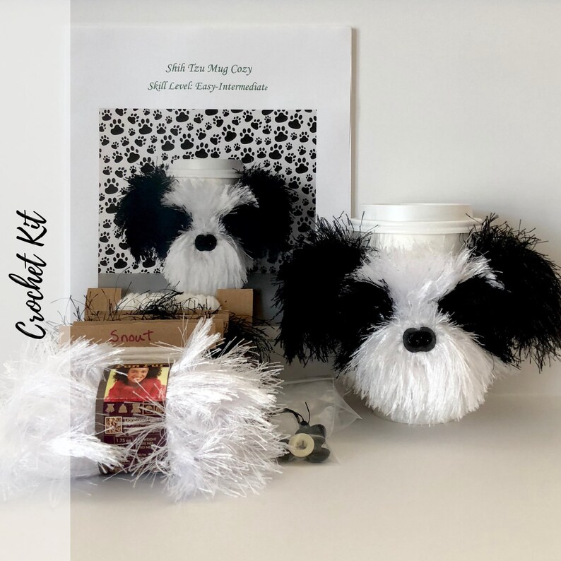 Crochet Diy Kit Shih Tzu Dog Cup Cozy Crochet Gift Idea Etsy