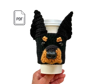 Doberman Crochet Pattern, Doberman Pinscher, Cup Cozy Pattern, Realistic Dog Crochet Pattern, Crochet Dog Breeds, Crochet Gift Pattern