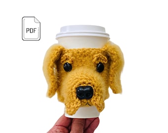 Golden Retriever Crochet Pattern, Cup Cozy Pattern, Realistic Dog Crochet Pattern, Crochet Dog Breed, Dog Lovers Crochet Gift Pattern