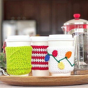 Christmas Crochet Cup Cozy Pattern Bundle: Holiday Lights, Candy Cane, Tree (PDF + Printable Templates) image 5