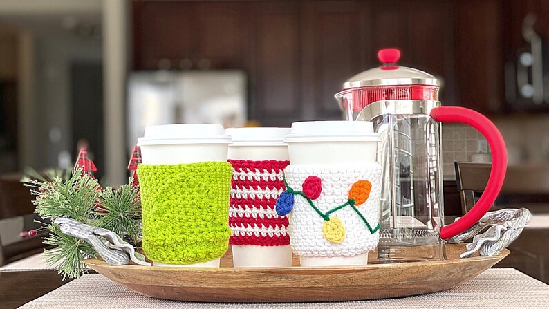 Christmas Crochet Cup Cozy Pattern Bundle: Holiday Lights, Candy Cane, Tree (PDF + Printable Templates) image 5