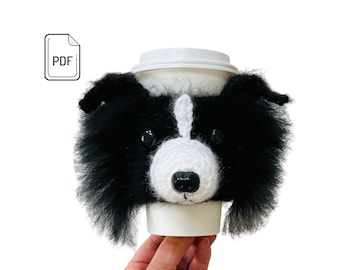 Border Collie Cup Cozy Pattern, Realistic Dog Crochet Pattern, Crochet Dog Breed, Crochet for Dog, Dog Lover’s Pattern, Crochet Gift Pattern