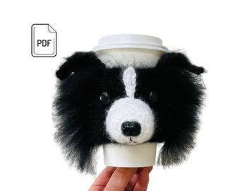 Black and White Border Collie Crochet Pattern - Realistic Dog Cup Cozy (PDF Crochet Pattern for Dog Lovers, Instant Download)
