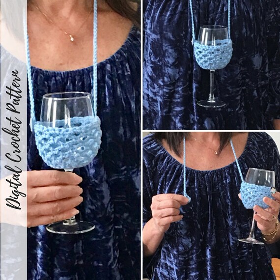 Crochet Pattern Wine Glass Holder Necklace Crochet Party Etsy