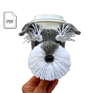 Schnauzer Crochet Pattern, Miniature Schnauzer Dog Cup Cozy Pattern, Realistic Dog Breed Crochet, Dog Cozy Pattern, Crochet Dog Lover Gift