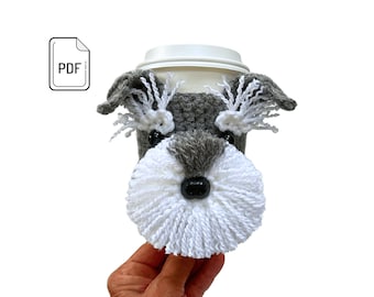 Schnauzer Crochet Pattern, Miniature Schnauzer Dog Cup Cozy Pattern, Realistic Dog Breed Crochet, Dog Cozy Pattern, Crochet Dog Lover Gift