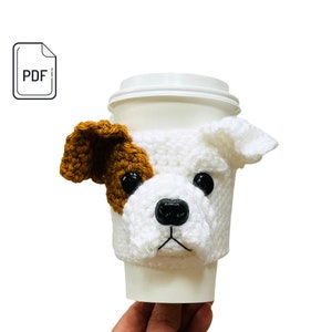 Bulldog Puppy Cup Cozy Pattern, English Bulldog Crochet Pattern, Realistic Dog, Crochet Dog Breed, Dog Lover’s Pattern, Crochet Gift Pattern