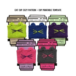 Cat Cozy Pattern + Cup Cozy Template, Crochet Cat Gift, Cat Crochet Pattern, Kitty Crochet Pattern, Kitty Cat Pattern, Coffee Cozy Pattern