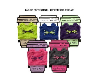 Cat Whiskers Crochet Pattern: Crochet Cup Cozy and Printable Template Gift Pairing (Digital Download)