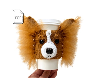 Papillon Crochet Pattern, Papillon Cup Cozy Pattern, Realistic Dog Crochet Pattern, Small Dog Crochet, Dog Lover's Pattern, Crochet Dog Gift