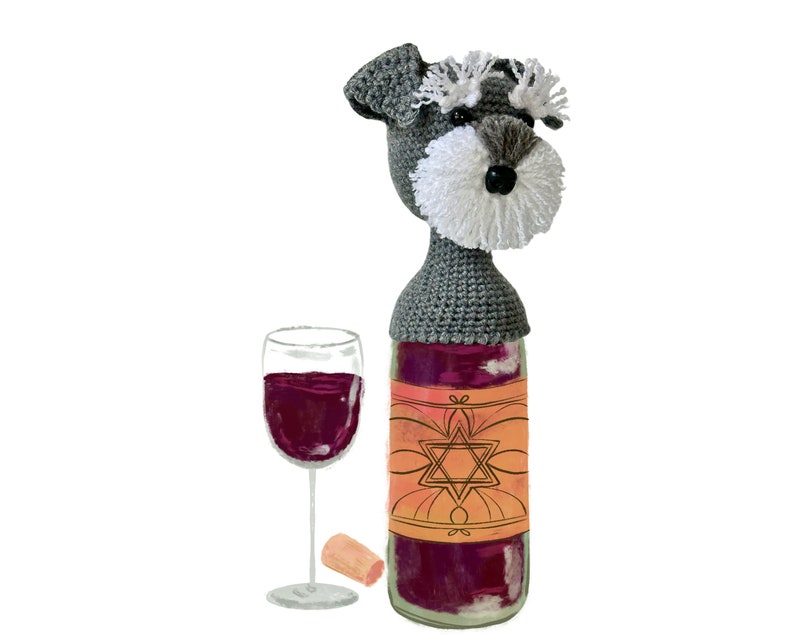 Schnauzer Wine Topper Dog Crochet Pattern, Amigurumi Crochet Gift Idea image 2