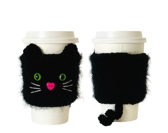 Cat Cozy Pattern, Coffee Cozy Pattern, Cat Crochet Cozy, Crochet Cat Pattern, Easy Crochet Gift, Cup Cozy Pattern, Crochet Cat Gift