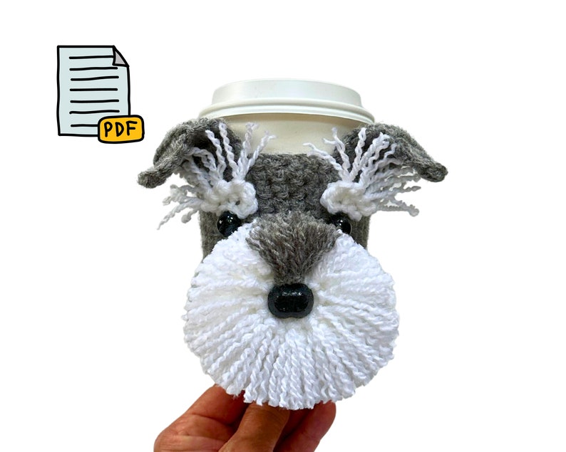 Schnauzer Crochet Pattern, Miniature Schnauzer Dog Cup Cozy Pattern, Realistic Dog Breed Crochet, Dog Cozy Pattern, Crochet Dog Lover Gift