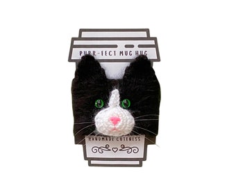 Tuxedo Cat Crochet Pattern: Crochet Cup Cozy and Printable Template Gift Pairing (Digital Download)