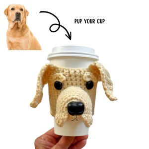 Yellow Labrador Retriever Crochet Pattern – handmade lab cup cozy by Hooked by Angel, Etsy crochet pattern.