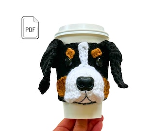 Bernese Mountain Dog Crochet Pattern, Cup Cozy Pattern, Realistic Dog Breed Crochet, Crochet for Dogs, Dog Lover's Pattern, Crochet Dog Gift