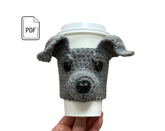 Greyhound Crochet Pattern, Cup Cozy Pattern, Realistic Dog Crochet Coffee Cozy, Italian Greyhound Dog Lover's Pattern, Crochet Dog Gift