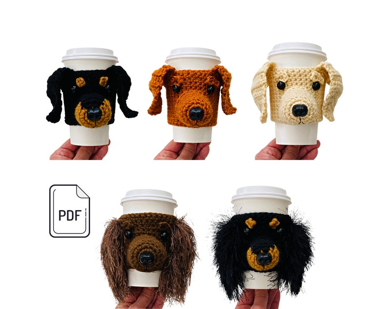 Miniature Dachshund Dog Cup Cozy Pattern Bundle, Dachshund Crochet Pattern, Realistic Dog Breed, Dog Lovers Pattern, Crochet Dog Gift