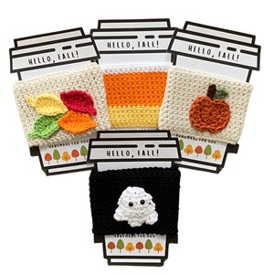 Easy Fall Crochet Patterns + Cup Cozy Template, Autumn Crochet Gift Pattern, Halloween Coffee Cozy,  Mug Cozy Pattern, Fall Market Crochet