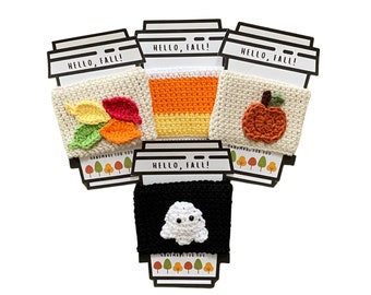 Easy Fall Crochet Patterns + Cup Cozy Template, Autumn Crochet Gift Pattern, Halloween Coffee Cozy,  Mug Cozy Pattern, Fall Market Crochet