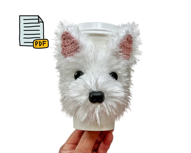 Westie Crochet Pattern, Cup Cozy Pattern, West Highland Terrier, Realistic Dog Crochet Pattern, Dog Lover's Pattern, Crochet Dog Gift