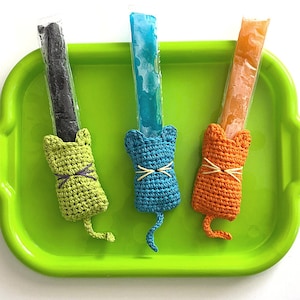 Cat Cozy Pattern, Ice Pop Holder, Crochet Cat Pattern, Kitty Crochet, Kitty Pattern, Crochet Cat Gift, Easy Crochet Gift, Quick Crochet Gift