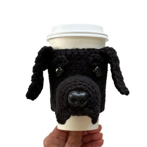 Crochet pattern details for Black, Chocolate or Yellow Labrador Retriever Dog Cup Cozy by Hooked by Angel – includes step-by-step instructions, photos, and Angel’s Tips for easy crocheting, instant digital PDF download on Etsy.