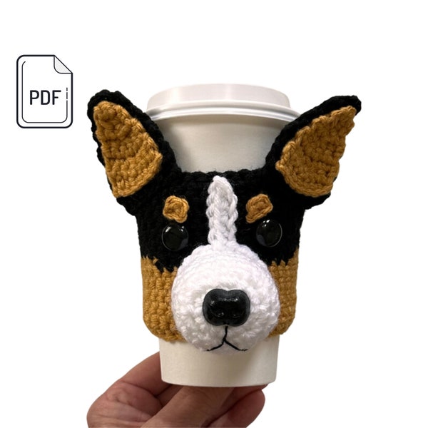 Tri Color Corgi Cup Cozy Pattern, Pembroke Welsh Corgi Crochet Pattern, Dog Crochet Pattern, Crochet Dog Gift, Amigurumi Corgi