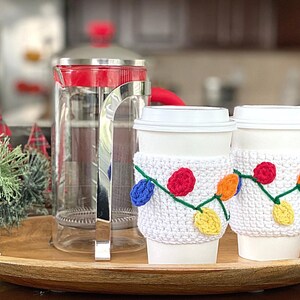 Christmas Crochet Cup Cozy Pattern Bundle: Holiday Lights, Candy Cane, Tree (PDF + Printable Templates) image 6