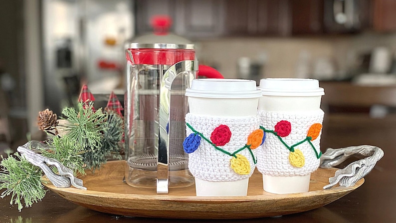 Christmas Crochet Cup Cozy Pattern Bundle: Holiday Lights, Candy Cane, Tree (PDF + Printable Templates) image 6