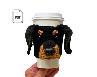 Doberman Crochet Pattern, Doberman Pinscher Cup Cozy Pattern, Realistic Dog Crochet Pattern, Crochet Coffee Cozy, Crochet Dog Gift Pattern