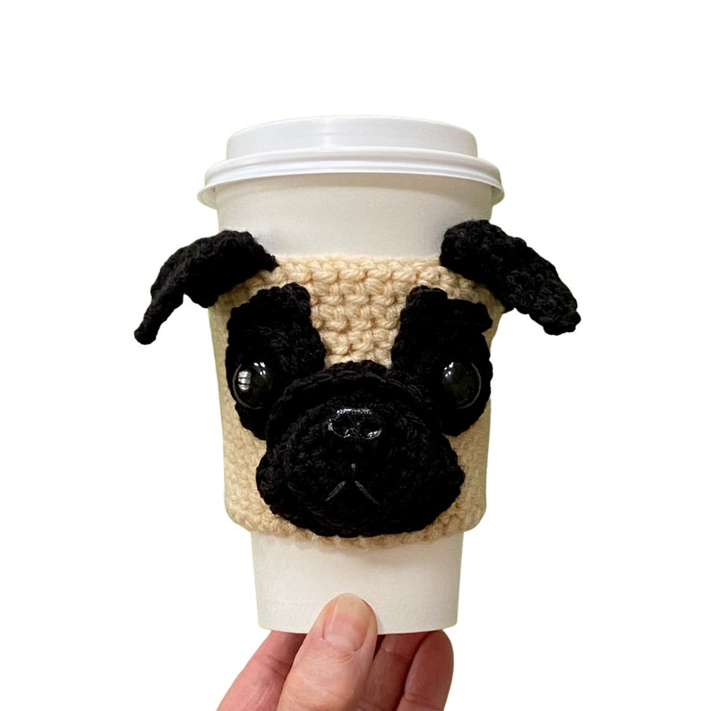 Pug Mug Cozy, Pug Gift Idea, White Pug, Black Pug Decor, Pug Gifts for Women, Pug Dog Owner or Lover, Pug Mom or Dad Present, Pug Christmas Black & Fawn