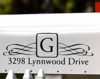 Mailbox Decal Single Custom Initial Monogram and Address Swashes Personalized Vinyl Mailbox Lettering and Numbers Decal Decor