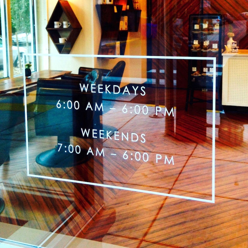 Front Hours Vinyl Decal Sign Display Image 0