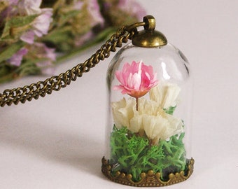 allergy for wife mother gift boho wedding jewelry small pink pendant Real flower necklace real bloom girlfriend gift surgical steel