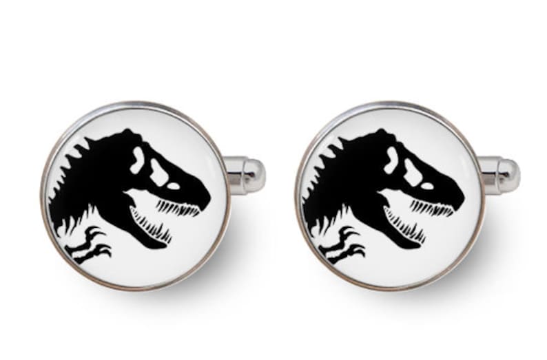 Jurassic Park,jurassic World,jurassic dinosaur,dinosaur,dinosaurs,Jurassic cufflinks,jurassic,t rex cufflinks,tyrannosaurus with gift box image 1