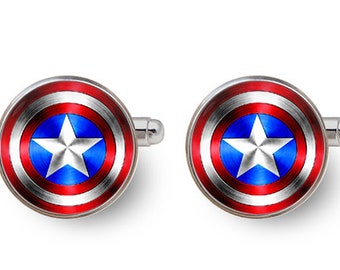 Captain America Manschettenknöpfe,Captain America Shield,Schild Manschettenknöpfe,Capt America Shield,Captain America Geschenke,Superheld Schmuck-mit Geschenkbox