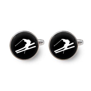 Manschettenknöpfe mit Skifahrer, Manschettenknöpfe mit Skifahrer, Manschettenknöpfe mit Geschenkbox