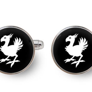 Chocobo cufflinks,Chocobo Final Fantasy,final fantasy gifts,geek gift,gamer cufflinks,geek groom,gaming gifts for men with gift box image 1