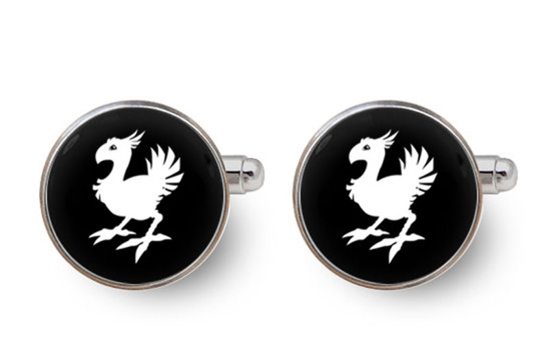 Chocobo cufflinks,Chocobo Final Fantasy,final fantasy gifts,geek gift,gamer cufflinks,geek groom,gaming gifts for men with gift box image 1